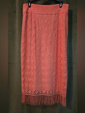 Women's Coral Crochet Skirt with Fringe